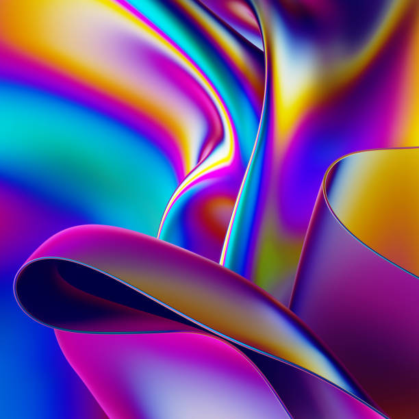 istock 3d render, abstract holographic foil background, modern fabric cloth with smooth folds, iridescent rainbow wallpaper 1331659076