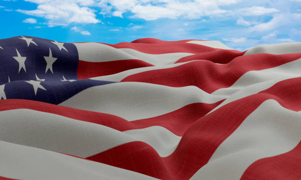 istock American flag in the wind. Realistic and wavy fabric flag. 3D rendering. 1331662246