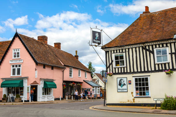 High Street in the village of Dedham in Essex, UK Essex, UK - July 29th 2021: A view of the High Street in the beautiful village of Dedham in Essex, UK. essex england photos stock pictures, royalty-free photos & images