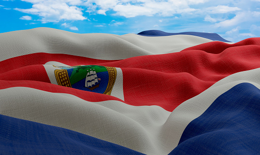 Costa Rica flag in the wind. Realistic and wavy fabric flag. 3D rendering.