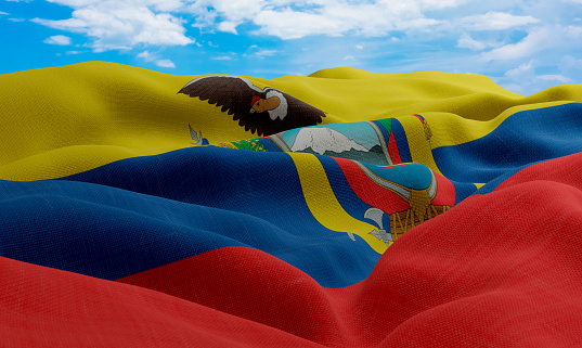 Ecuador flag in the wind. Realistic and wavy fabric flag. 3D rendering.