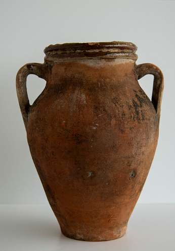 Ancient pottery from the Bronze Age. Pot Terra cotta, 2250 B.C.  Alacahoyuk.