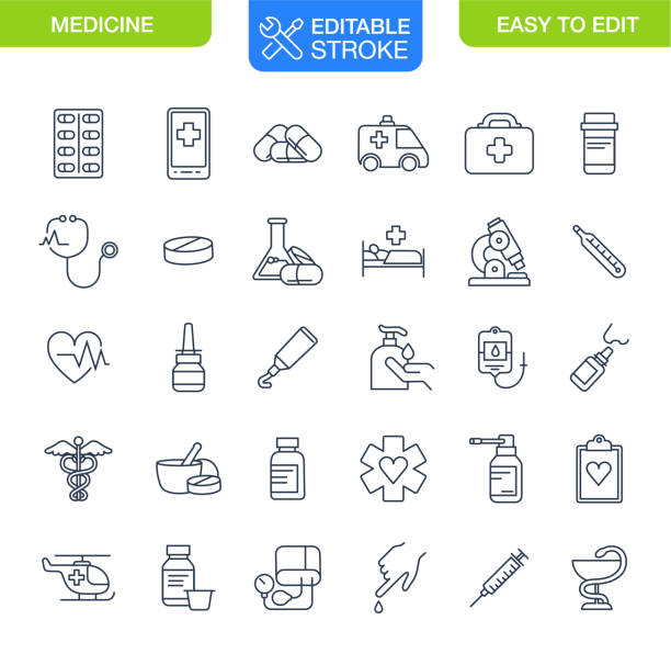 Medicine Icons Set Editable Stroke Medicine icons Set. Editable stroke. nasal spray stock illustrations