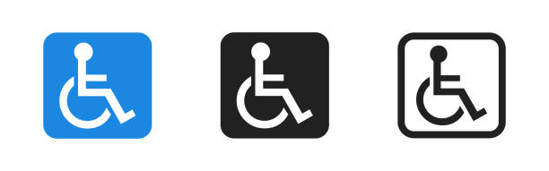 illustrazioni stock, clip art, cartoni animati e icone di tendenza di disabilitare il set di icone. illustrazione isolata vettoriale. - disabled accessible boarding sign