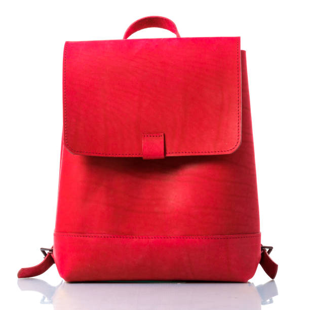istock Red backpack genuine leather on the white background 1331672410