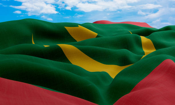 istock Mauritania flag in the wind. Realistic and wavy fabric flag. 3D rendering. 1331672610
