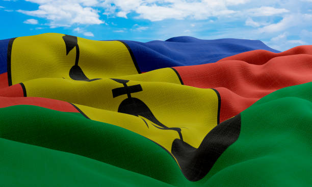 istock New Caledonia flag in the wind. Realistic and wavy fabric flag. 3D rendering. 1331673172