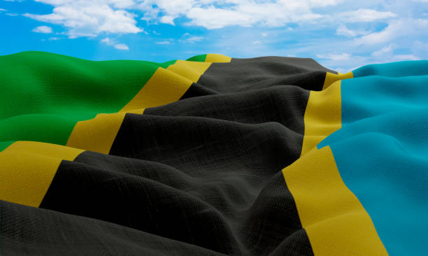 istock Tanzanian flag in the wind. Realistic and wavy fabric flag. 3D rendering. 1331673350