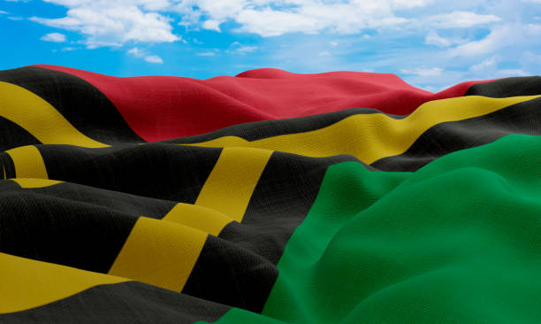 istock Vanuatu flag in the wind. Realistic and wavy fabric flag. 3D rendering. 1331680552
