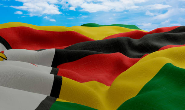 istock Zimbabwe flag in the wind. Realistic and wavy fabric flag. 3D rendering. 1331681065