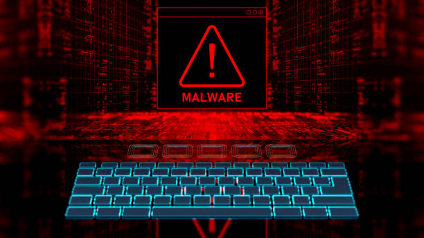 Abstract Warning of a detected malware program Malware Detected Warning Screen with abstract binary code 3d digital concept spyware stock pictures, royalty-free photos & images