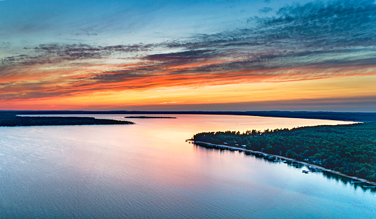 Higgins Lake Drone  Summer Sunset, Higgins Lake, Roscommon, Michigan