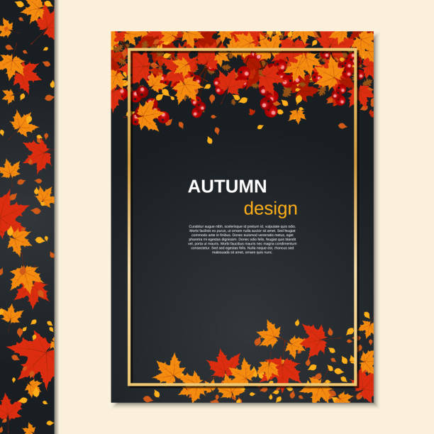 가을 스타일 전단지 벡�터 디자인 템플릿 - golden autumn season forest stock illustrations