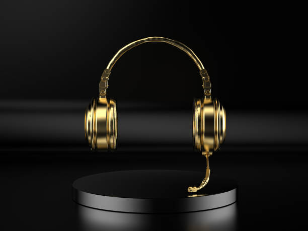 istock golden headphone or headset on black background 1331692461
