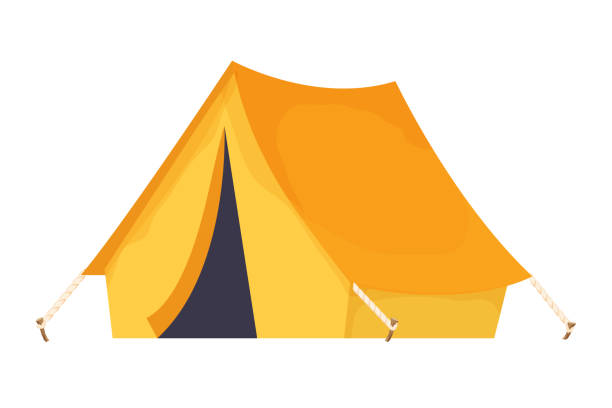 sprzęt namiotu podróżnego camping w stylu kreskówki izolowane na białym tle. przygoda i aktywność, przenośny dom na świeżym powietrzu. ilustracja wektorowa - camping campfire boy scout girl scout stock illustrations
