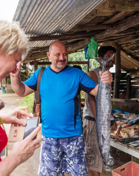 Small local fish market in the town Aluthgama, near Bentota, Sri Lanka.