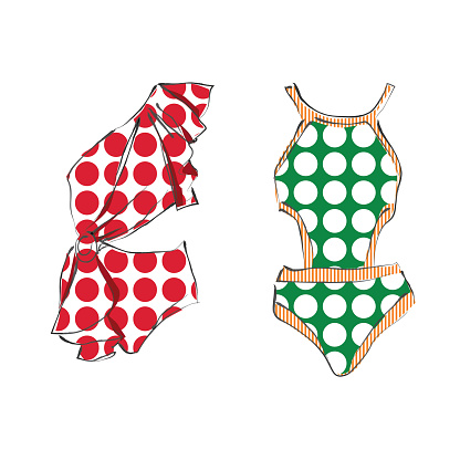 retro style fashionable swimming suit vector sketch