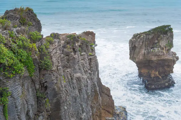 A wide-view shot coastline and beach sea South Island, New Zealand.