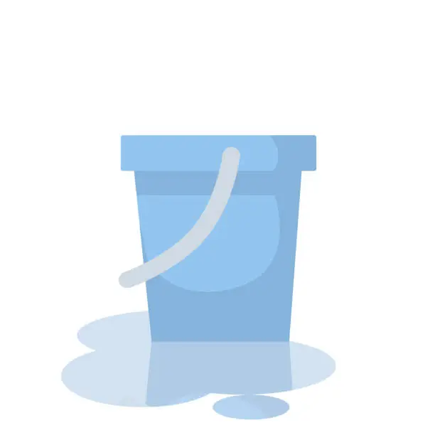 Vector illustration of Blue Bucket. Element of cleaning house. object with handle.