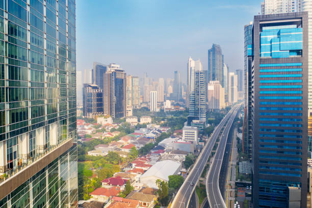 istock Beautiful highrise buildings with quiet overpass road 1331719545