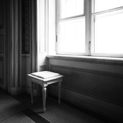 Retro style - Monochrome image vintage room with window and chair