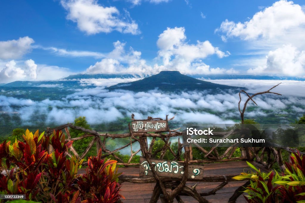 Phu Pa Por viewpoint. Famous tourist Attraction at Loei, Thailand fuji mountain similar to Japan's Fuji mountain.on sign board wrote as(Thai language mean Fuji Loei Phu Pa Por viewpoint. Famous tourist Attraction at Loei, Thailand fuji mountain similar to Japan's Fuji mountain.on sign board wrote as(Thai language mean Fuji Loei) Asia Stock Photo