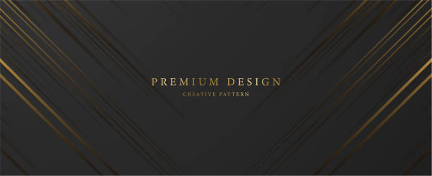 Premium background design with horizontal diagonal dynamic gold line pattern on black backdrop Vector template for business banner, formal invitation, luxury voucher, prestigious gift certificate upper class stock illustrations