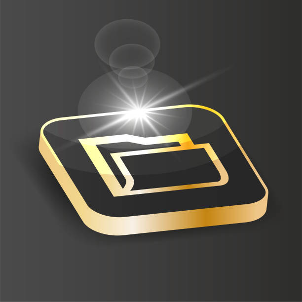 ikona folderu złotego izometrii. przycisk symbol dokumentu na czarnym tle - file open paper document stock illustrations