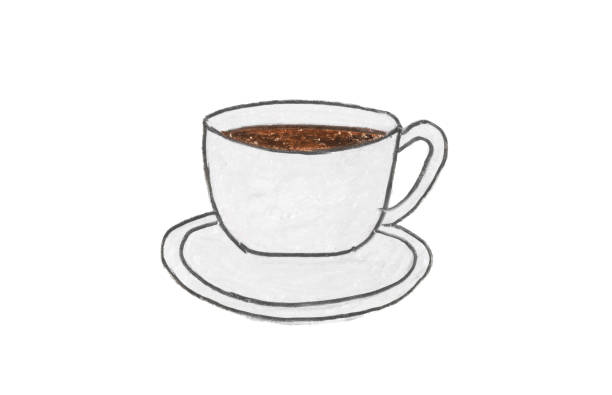 ホワイトペーパーで分離されたクレヨンとカップドローイングホットコーヒーやホットチョコレート - hot chocolate coffee isolated on white cup点のイラスト素材／クリップアート素材／マンガ素材／アイコン素材