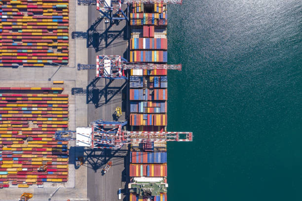 istock View from above of a Boat filled with containers 1331740817