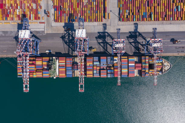 istock View from above of a Boat filled with containers 1331740826