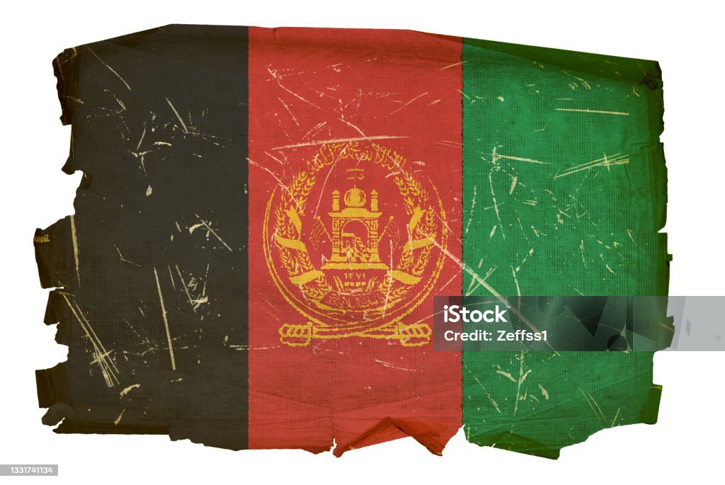 Afghanistan Flag old, isolated on white background. Flag Stock Photo