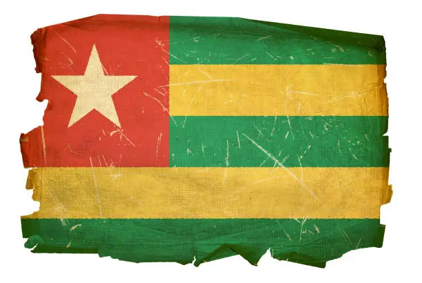 Photo of Togo Flag old, isolated on white background.