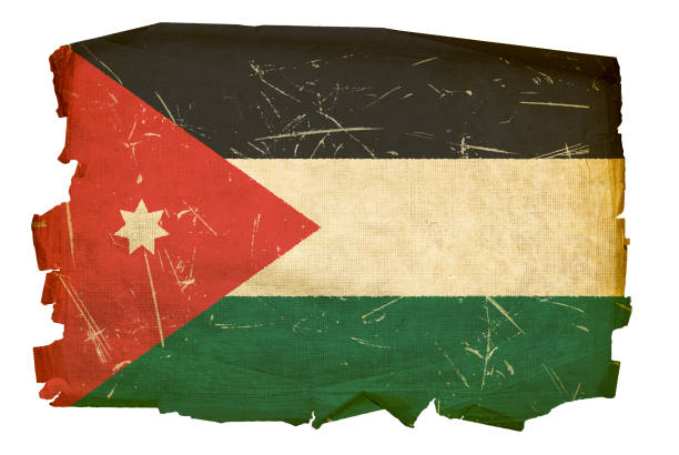 Jordan Flag old, isolated on white background.
