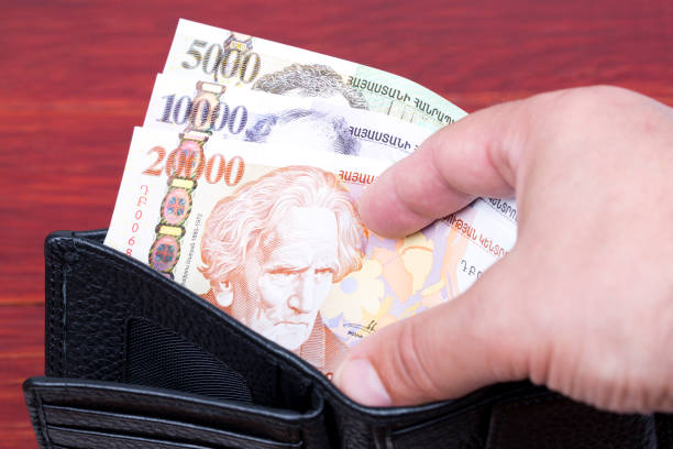 istock Old Armenian dram in the black wallet 1331741765