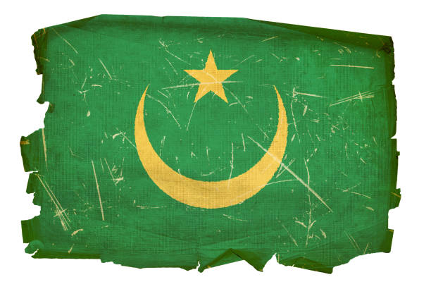 Mauritania Flag old, isolated on white background.