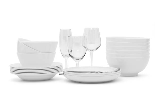 istock set clean dishes glasses on white background 1331741993