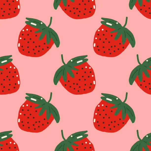 Vector illustration of strawberry vector seamless pattern. hand drawn. illustration for wallpaper, wrapping paper, textile, background. red juicy summer fruit. berry texture doodle