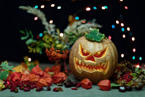 istock Halloween Still life with Jack-o-Lantern pumpkin 1331747336