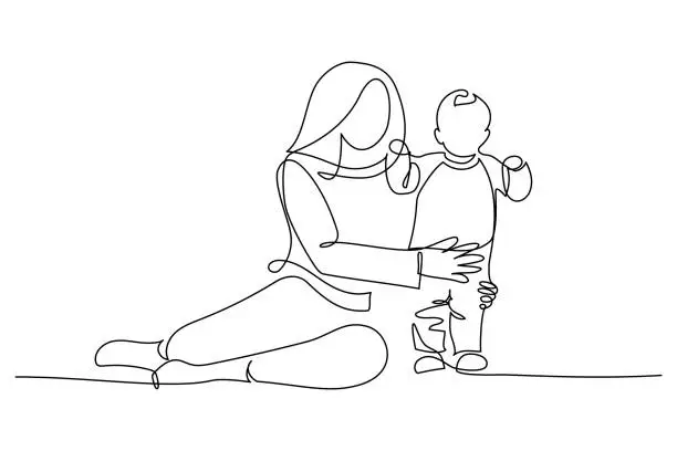 Vector illustration of Mom with toddler son