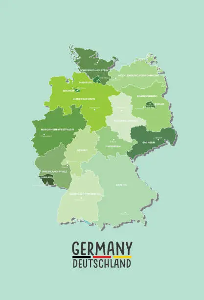 Vector illustration of Germany (deutschland) vector map with regions and major cities