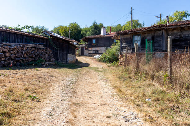 Old Houses in the historic village of Brashlyan, Bulgaria stock photo