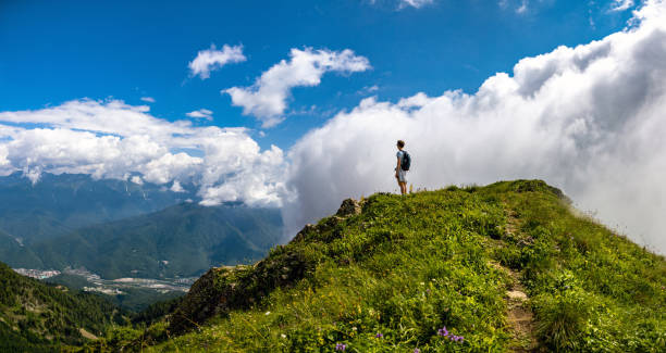 istock Standing on the top of the mountain 1331757775