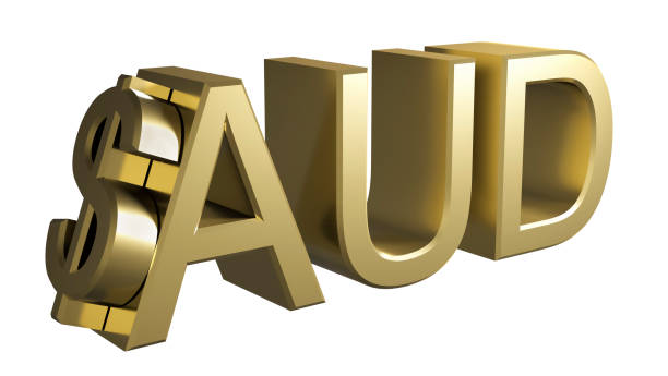 istock Gold plated AUD dollar symbol on a white background. Finance concept. Rendering 3D 1331758132
