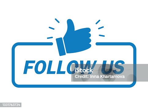 istock Follow us banner. Modern label with thumbs up icon. Vector illustration , flat design. 1331763724