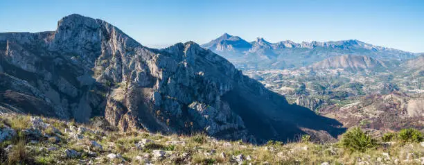 panorama of a wide blue mountain landscape in Spain, freedom in nature