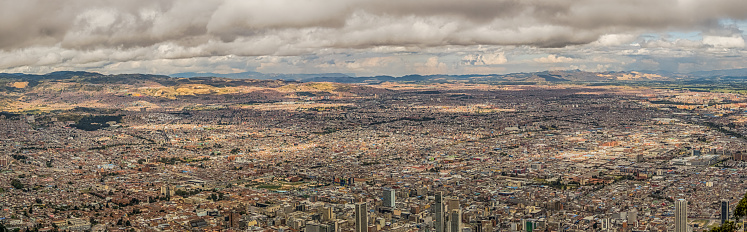 Bogota, Colombia - September 12, 2019: Panoramic view for the center of Bogota from the top of the Monserrate mountain, Bogotá, Colombia, Latin America