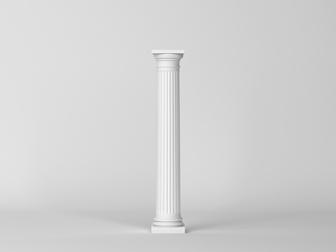 3d rendering three white marble pillars on white background