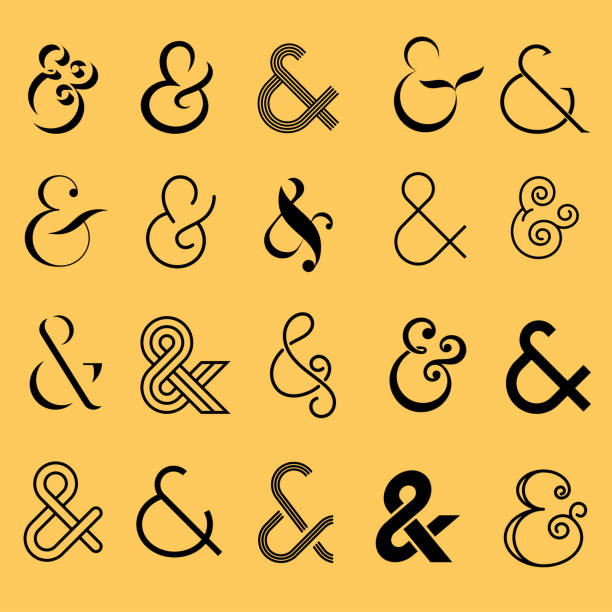 Ampersand icon set. Collection of different styled graphic signs Vector illustration isolated on white background, EPS 10 ampersand stock illustrations
