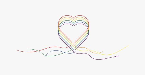 LGBT heart icon, abstract colorful rainbow design element Line design, editable strokes. Vector illustration EPS 10 lesbian flag stock illustrations